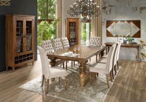 Imagem publicitária produzida pelo Studio 25 para a sala de jantar da CM Móveis