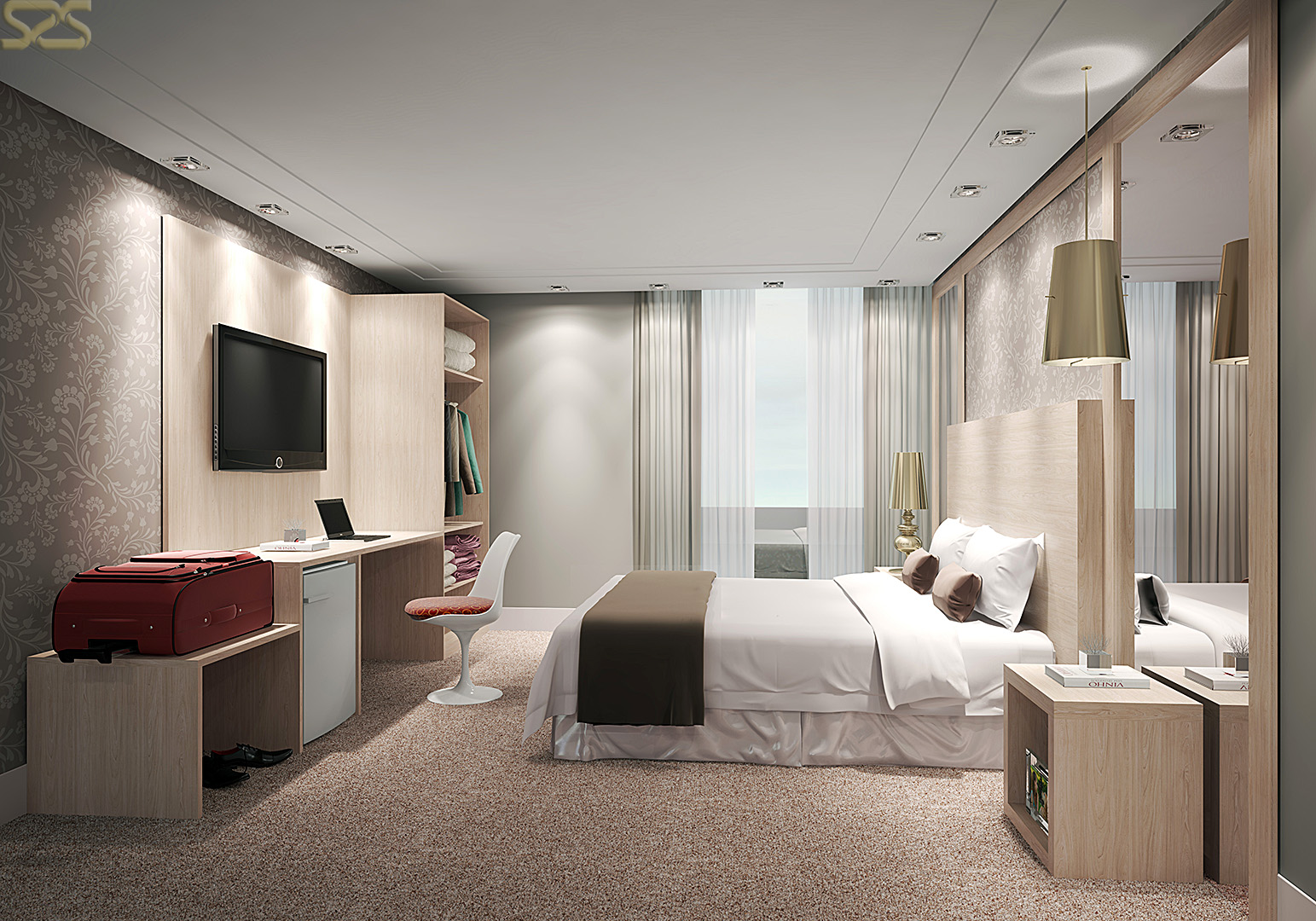 Apartamento de Hotel com móveis da KNR em imagem produzida pelo Studio 25