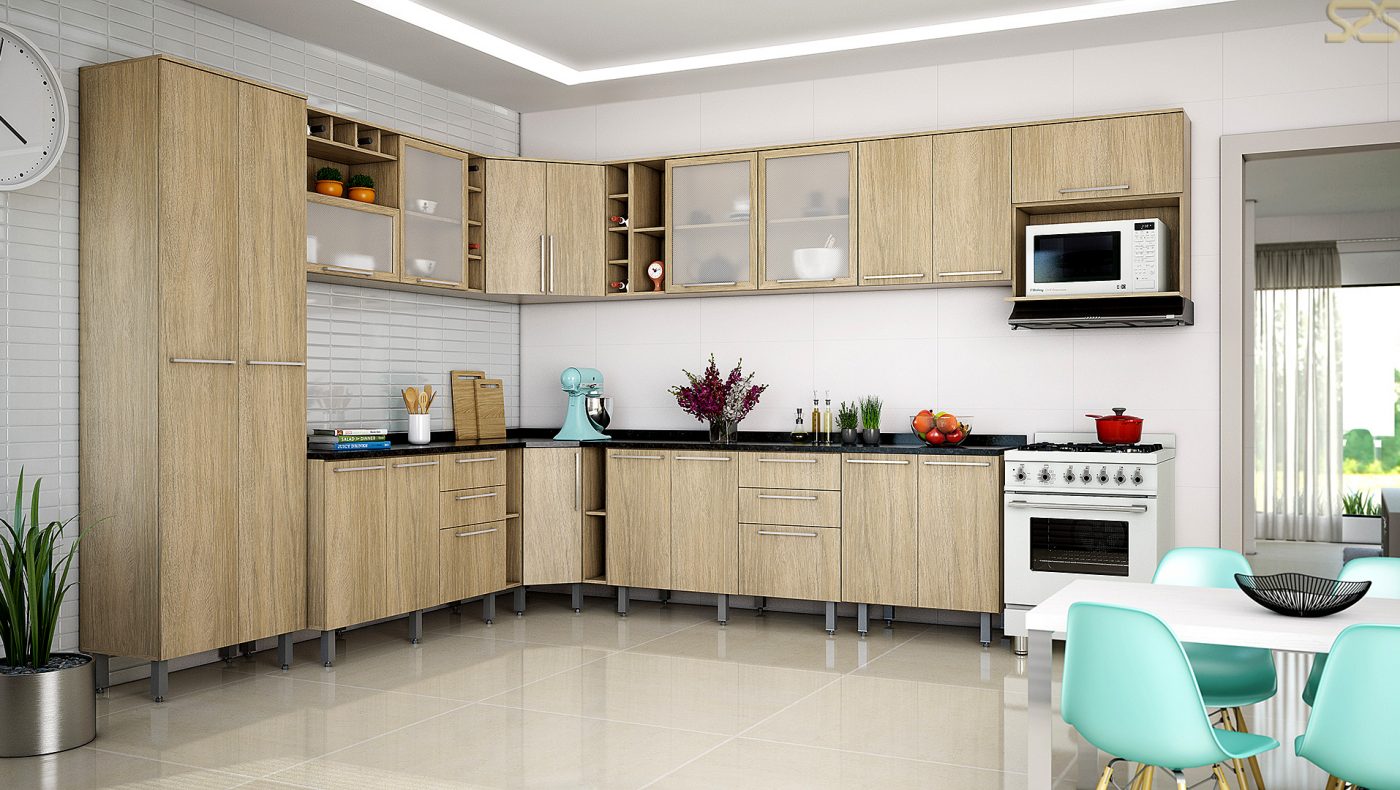 Cozinha da Baltrol Móveis de São Paulo em imagem produzida em 3D pelo Studio 25