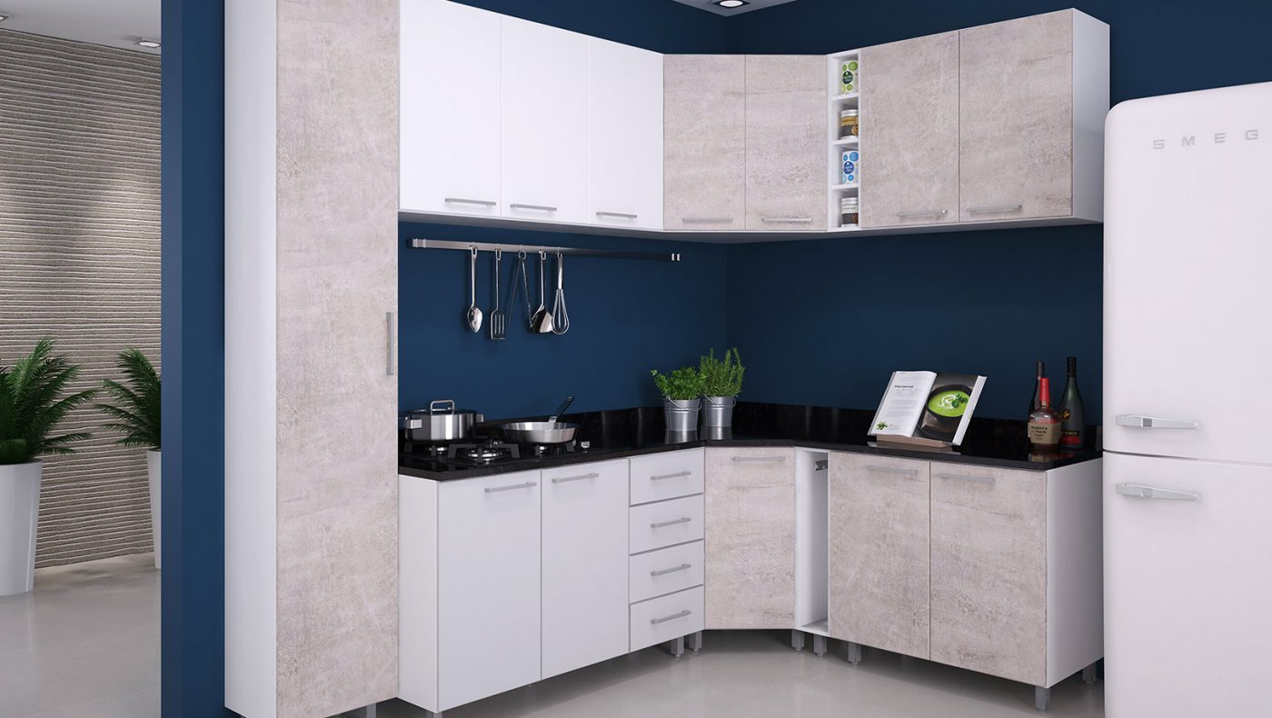 Cozinha modulada da Nova soluções em Boticeli e Branco na imagem produzida pelo Studio 25