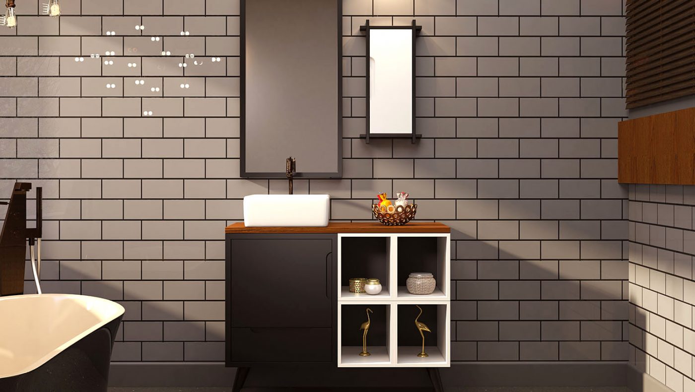 Conjunto para banheiro da linha Design da Paloschi Móveis em imagem produzida pelo Studio 25