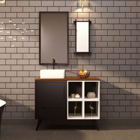 Conjunto para banheiro da linha Design da Paloschi Móveis em imagem produzida pelo Studio 25