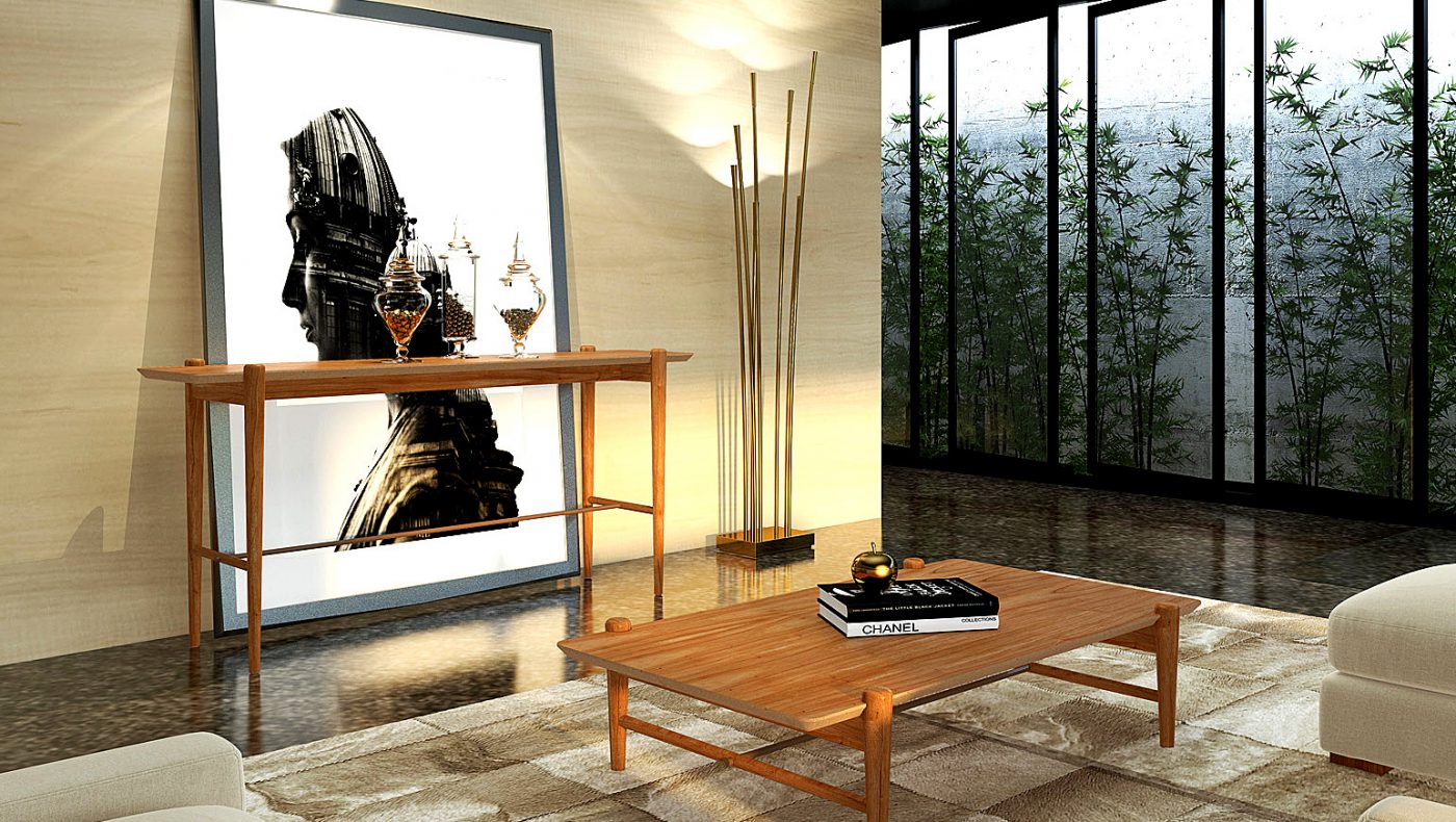 Mesa e aparador da Herval em imagem foto fusão produzida pelo Studio 25