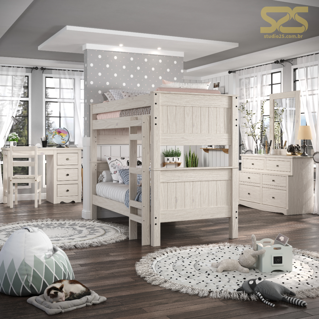 Belíssimo dormitório para o mercado externo em ambiente virtual render 3D produzido pelo Studio 25