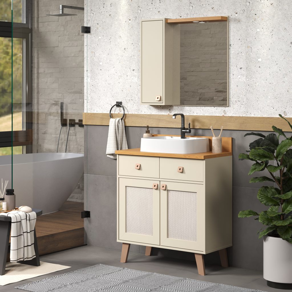 Imagem produdiza pelo Studio 25 para o fabricante deste balcão para banheiros