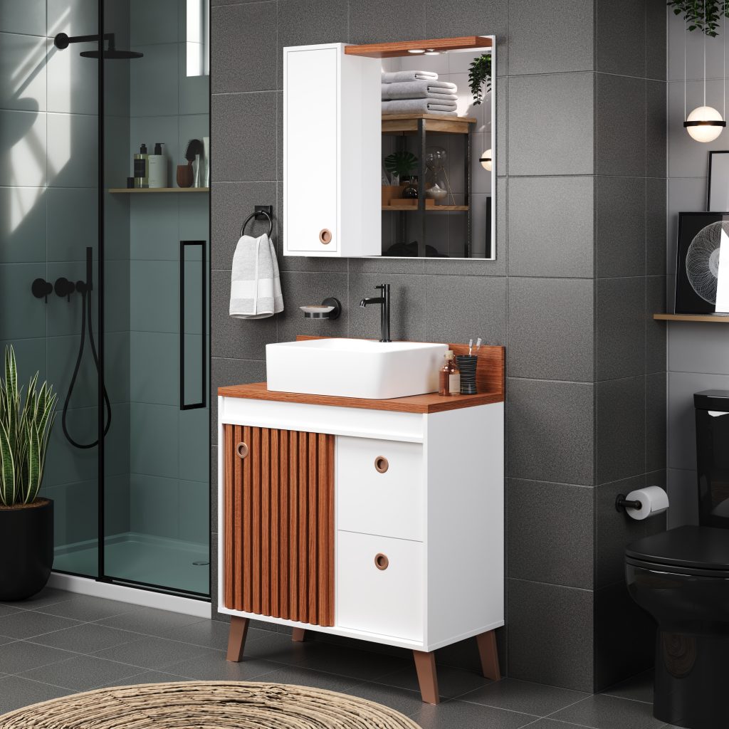 Imagem produdiza pelo Studio 25 para o fabricante deste balcão para banheiros em render 3d