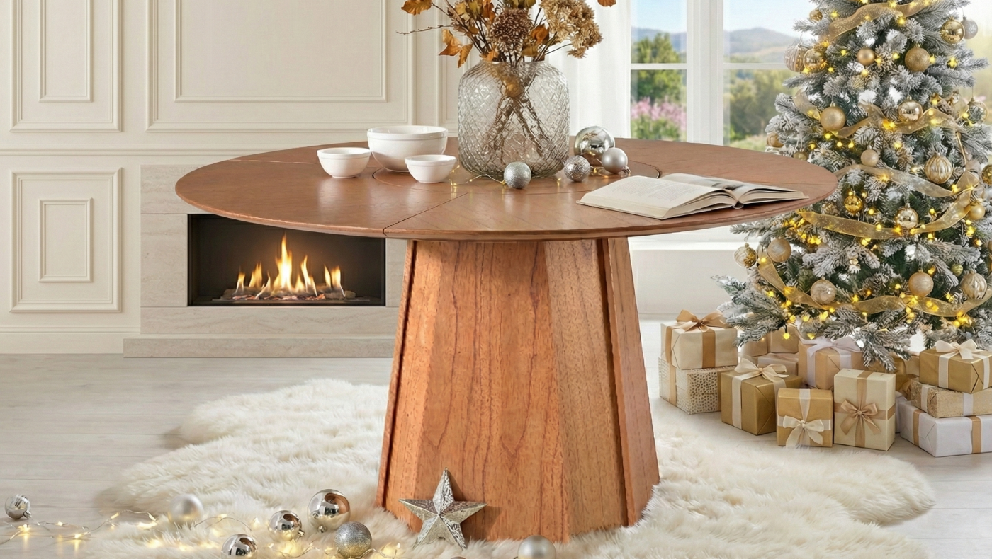 Ambiente produzido pelo Studio 25 para o fabricante da mesa para sala de jantar. Imagem feita para uso em campanha natalina. Para saber mais sobre as imagens do Studio 25 entre em contato